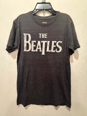 The Beatles Classic Logo Gray Distressed Band T-Shirt Size S